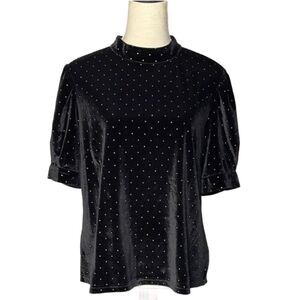 3/$20 Nanette Nanette Lepore Black Velvet Top w/Gold Studs & Mock Neck (Large)